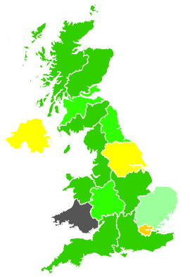 Click on a region for air pollution levels for 27/02/1991