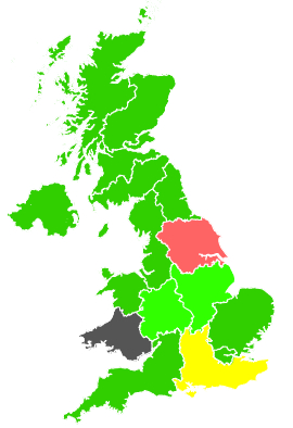 Click on a region for air pollution levels for 27/02/1992