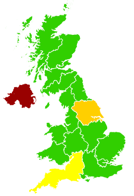 Click on a region for air pollution levels for 27/02/1996