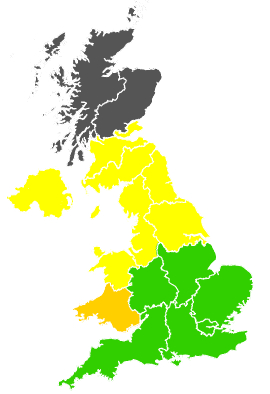 Click on a region for air pollution levels for 27/02/1998