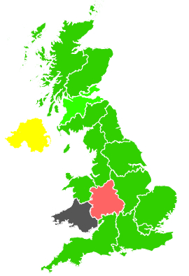 Click on a region for air pollution levels for 27/03/1991