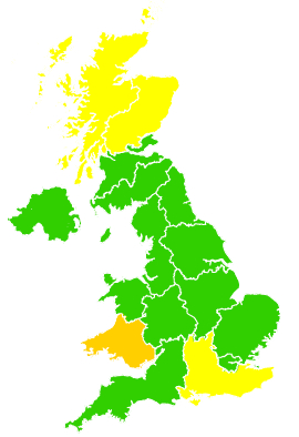 Click on a region for air pollution levels for 27/03/2009