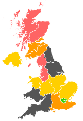 Click on a region for air pollution levels for 27/04/1987