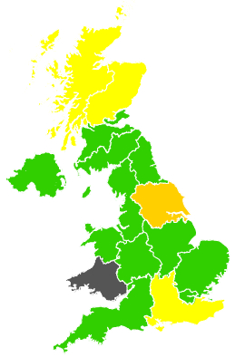 Click on a region for air pollution levels for 27/04/1992