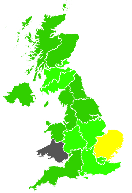 Click on a region for air pollution levels for 27/06/1990