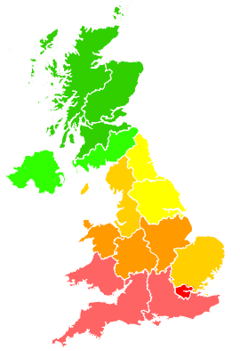 Click on a region for air pollution levels for 27/06/1992