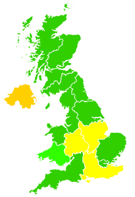 Click on a region for air pollution levels for 27/06/1993