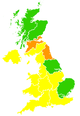 Click on a region for air pollution levels for 27/06/1995