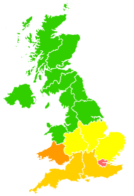 Click on a region for air pollution levels for 27/06/2024