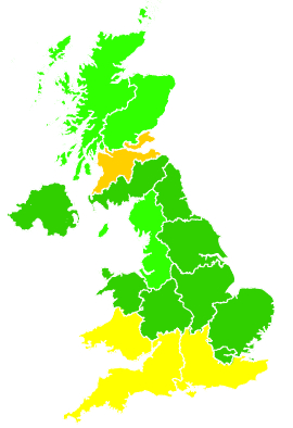 Click on a region for air pollution levels for 27/07/1999