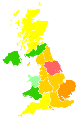 Click on a region for air pollution levels for 27/07/2008