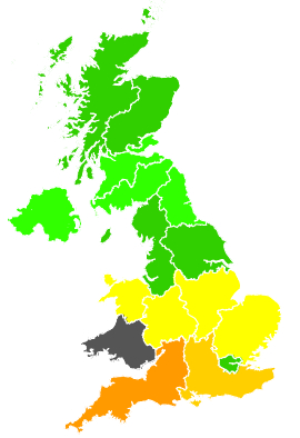 Click on a region for air pollution levels for 27/08/1991