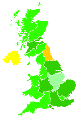 Click on a region for air pollution levels for 27/08/1993