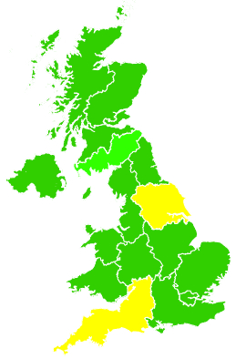 Click on a region for air pollution levels for 27/08/1998