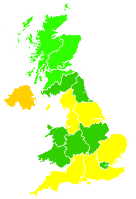 Click on a region for air pollution levels for 27/09/1992