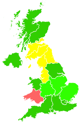 Click on a region for air pollution levels for 27/09/1994