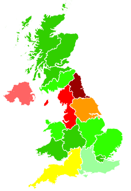 Click on a region for air pollution levels for 27/11/1993