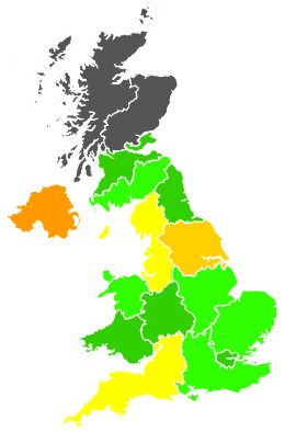 Click on a region for air pollution levels for 27/12/1993