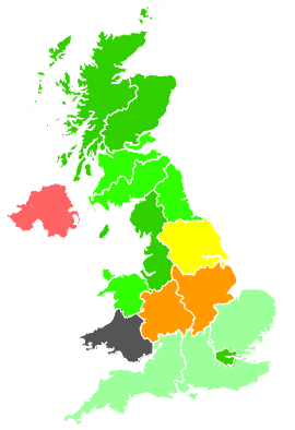 Click on a region for air pollution levels for 28/01/1992