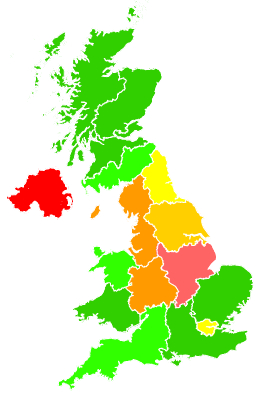 Click on a region for air pollution levels for 28/01/1998