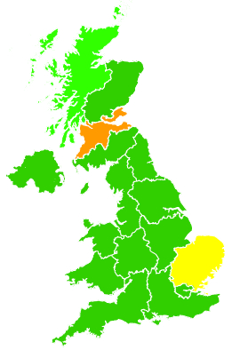 Click on a region for air pollution levels for 28/01/2005