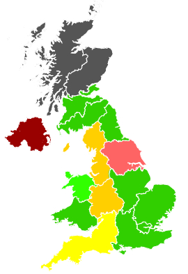 Click on a region for air pollution levels for 28/02/1996