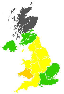 Click on a region for air pollution levels for 28/02/1998