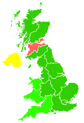 Click on a region for air pollution levels for 28/02/2001
