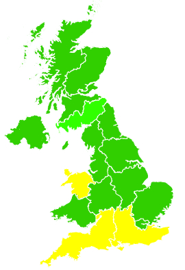 Click on a region for air pollution levels for 28/03/1993