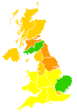 Click on a region for air pollution levels for 28/03/2003