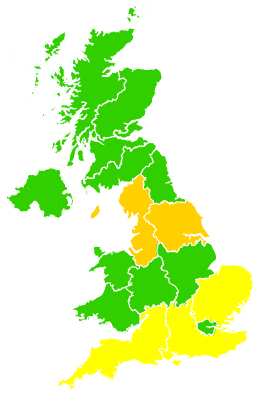 Click on a region for air pollution levels for 28/04/1995