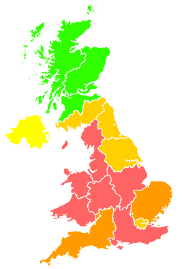 Click on a region for air pollution levels for 28/06/1992