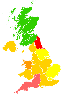 Click on a region for air pollution levels for 28/06/1995
