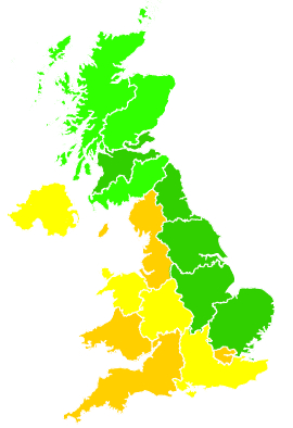 Click on a region for air pollution levels for 28/06/2000