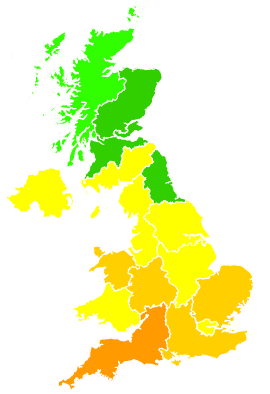 Click on a region for air pollution levels for 28/06/2005