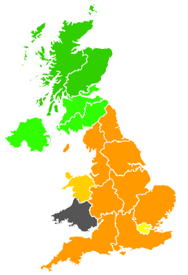 Click on a region for air pollution levels for 28/07/1991