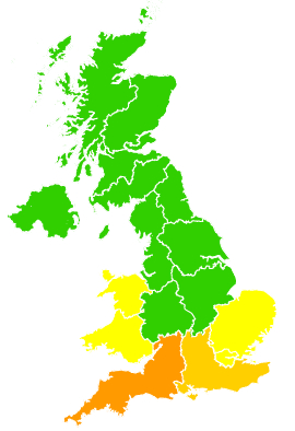 Click on a region for air pollution levels for 28/07/1999