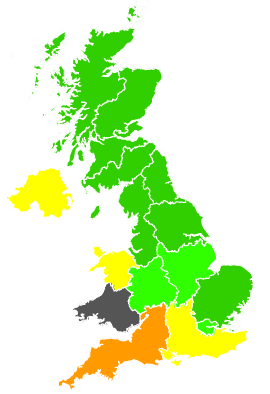 Click on a region for air pollution levels for 28/08/1991