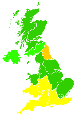 Click on a region for air pollution levels for 28/08/2001