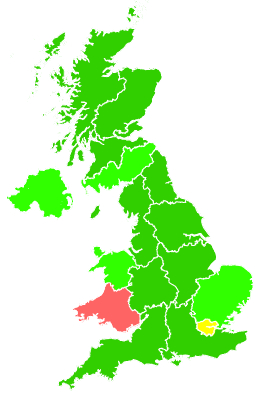Click on a region for air pollution levels for 28/09/1994