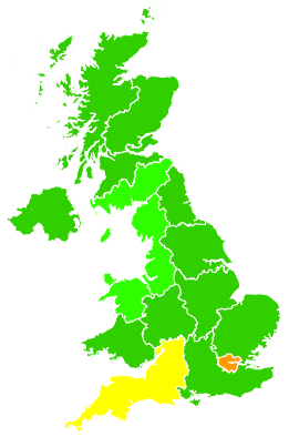 Click on a region for air pollution levels for 28/09/2002