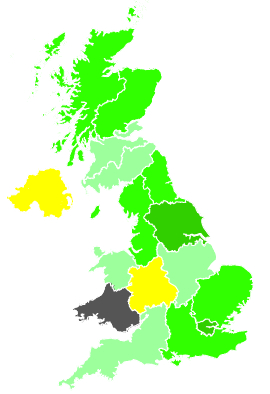 Click on a region for air pollution levels for 28/10/1991