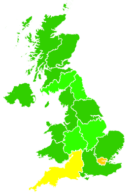 Click on a region for air pollution levels for 28/10/2003