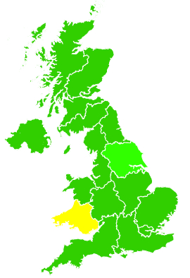 Click on a region for air pollution levels for 28/10/2007