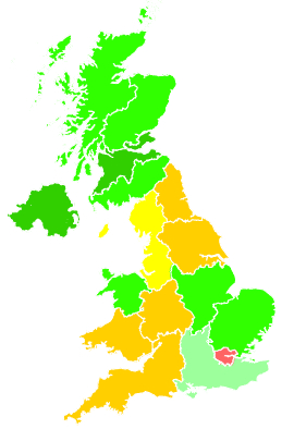 Click on a region for air pollution levels for 28/11/1993