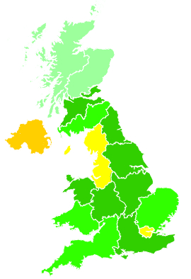 Click on a region for air pollution levels for 28/11/1994