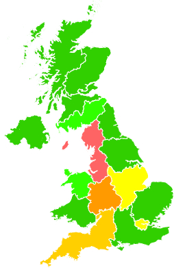 Click on a region for air pollution levels for 28/11/1996