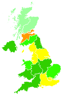 Click on a region for air pollution levels for 28/11/1997