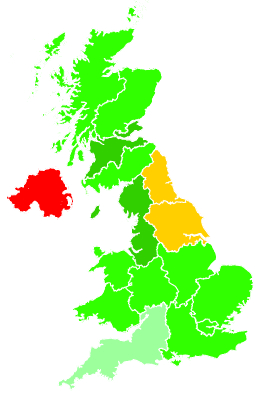 Click on a region for air pollution levels for 28/12/1992