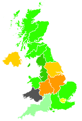 Click on a region for air pollution levels for 29/01/1992
